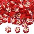 Macro de perles fleurs en argile colorée avec trous latéraux pour bijoux DIY - 30 Pièces/Paquet (10x4mm) / Rouge