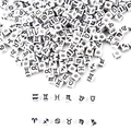 Detailed view of white acrylic square zodiac beads with black printed symbols for DIY jewelry - 15g Pack (Approx. 50 Pcs) / White with Black Pattern