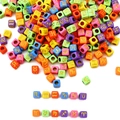 Macro shot of colorful acrylic zodiac square beads with golden symbols for DIY jewelry - 15g Pack (Approx. 50 Pcs) / Solid Multicolor with Gold Line