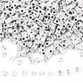 Close-up of 5x5mm white acrylic square letter beads with silver letters for DIY jewelry - 5x5mm (Approx 200 Pieces/Pack) / White Base Silver Font