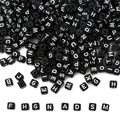 Detailed view of 5mm black acrylic square letter beads with white alphabet for DIY jewelry - 5x5mm (Approx 200 Pieces/Pack) / Black White Letters