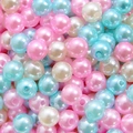 Mix of pink, sky blue and white iridescent ABS faux pearl round beads with straight holes - 100 Pieces/Pack / Lake Blue Pink Cream Mix