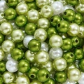 Mix of green and ivory ABS imitation pearls with holes for DIY jewelry making - 100 Pieces/Pack / Green Olive White Mix