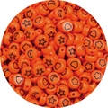 Flat round orange acrylic beads with black star and moon prints for DIY jewelry making - 100pcs Pack / Orange Red