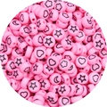 Pink acrylic star and moon flat beads with heart patterns for DIY jewelry making - 100pcs Pack / Pink