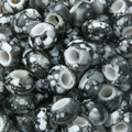 Macro shot of DIY beads with artistic black and white ink marble texture pattern - 30 Pieces/Pack (15x9mm, 6mm Hole) / Black