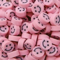 Perles rondes en pâte polymère rose avec sourire pour la création de bijoux DIY - Visage Souriant Rond / 30 Pièces/Paquet (Diamètre 10mm Épaisseur 4mm) / Rose foncé