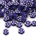Perles fleurs en pâte polymère violet foncé avec bords blancs pour bijoux DIY - 30 Pièces/Paquet (10x4mm) / Bleu saphir