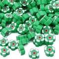 Perles fleurs en pâte polymère verte pour bijoux DIY avec trous de forage centraux - 30 Pièces/Paquet (10x4mm) / Vert foncé