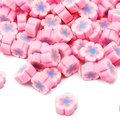 Perles fleurs en pâte polymère rose avec centre bleu pour bijoux DIY et artisanat - 30 Pièces/Paquet (10x4mm) / Rose Pêche