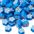 Perles de fleurs bleues et blanches en argile polymère pour bijoux et bracelets DIY - 30 Pièces/Paquet (10x4mm) / Bleu foncé