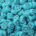Perles en argile polymère à visage souriant turquoise pour création de bijoux DIY - Visage Souriant Rond / 30 Pièces/Paquet (Diamètre 10mm Épaisseur 4mm) / Bleu lac