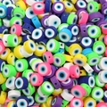 Perles colorées en pâte polymère motif œil maléfique pour la création de bijoux et boucles - Mauvais œil / Lot de 30 / Multicolore