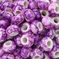 DIY purple marble acrylic barrel beads with large holes for handmade jewelry making - 30 Pieces/Pack (15x9mm, 6mm Hole) / Purple