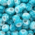 Blue and white marble pattern large hole beads for DIY handmade jewelry crafts - 30 Pieces/Pack (15x9mm, 6mm Hole) / Lake Blue