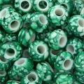 Green and white marble texture large hole flat beads for DIY bracelet jewelry - 30 Pieces/Pack (15x9mm, 6mm Hole) / Dark Green