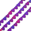 Rainbow plated hematite heart beads in gradient purple and blue for DIY jewelry - 6mm / Horizontal Hole Heart Style / Approx 69 Pieces/Pack / Electroplated Purple