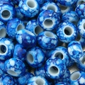 Flat round blue and white porcelain beads with marbled texture for DIY jewelry making - 30 Pieces/Pack (15x9mm, 6mm Hole) / Dark Blue