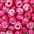 Pink and white marble effect resin beads with large holes for DIY jewelry making - 30 Pieces/Pack (15x9mm, 6mm Hole) / Rose Red