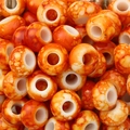Orange and white marbled acrylic beads with large holes for DIY jewelry making - 30 Pieces/Pack (15x9mm, 6mm Hole) / Orange