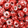 Red and white marble pattern large hole acrylic beads for DIY jewelry making and crafts - 30 Pieces/Pack (15x9mm, 6mm Hole) / Red