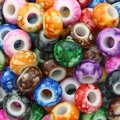 Colorful large hole acrylic beads with marble crackle patterns for DIY jewelry making - 30 Pieces/Pack (15x9mm, 6mm Hole) / Multicolor