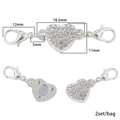 Fermoir magnétique coeur argenté avec strass blancs et mousquetons lot de 2 - Style Coeur Strass 2 (Avec Fermoir Mousqueton) / 2 Sets 4 Pcs / Argent