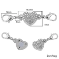 Fermoir magnétique en forme de cœur argenté avec strass blancs et mousquetons - Style Coeur Strass 2 (Avec Fermoir Mousqueton) / 2 Sets 4 Pcs / Or blanc