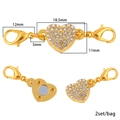 Fermoir magnétique coeur doré avec strass et mousqueton pour création de bijoux DIY - Style Coeur Strass 2 (Avec Fermoir Mousqueton) / 2 Sets 4 Pcs / Or