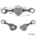 Fermoir magnétique coeur en alliage or blanc avec strass et boucles de homard bijoux - Style Coeur Strass 2 (Avec Fermoir Mousqueton) / 2 Sets 4 Pcs / Métal canon