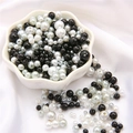 3-8mm black white and silver grey ABS faux pearl beads with holes for DIY jewelry making - 10g/Bag (Approx. 150 Pcs) / Black & White Mix
