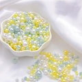 Polished ABS pearl beads in white yellow and blue for DIY necklace and bracelet crafts - 10g/Bag (Approx. 150 Pcs) / Golden Dream Mix