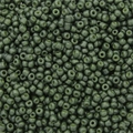 Flat lay of matte forest green seed beads for DIY jewelry making and craft supplies - Olive Green