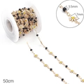 Handmade DIY daisy chain with 3.5mm black faceted beads and 7mm white enamel flowers - Daisy and Crystal Bead Style / 50cm/Pack (3.5mm Crystal Beads) / Gold
