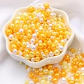 Polished yellow and white ABS imitation pearls with holes for DIY jewelry making - 10g/Bag (Approx. 150 Pcs) / Rhodium Plated Champagne