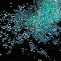 Irisierende AB-Glas-Mikroperlen für Nailart und Basteln im transparenten Kunststoffglas - 30g/Packung Durchmesser 2-3.5mm / Blau & Grün