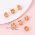Orange fruit alloy pendant with green leaves for DIY jewelry making 13mm x 8mm size - Kumquat Amber / 2 Pcs/Set