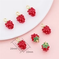 Enamel strawberry fruit alloy pendants with golden loops for DIY jewelry making - Strawberry / 2 Pcs/Set