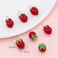 Miniature red strawberry charms in alloy and enamel, 15mm by 9mm size for jewelry DIY - Tomato / 2 Pcs/Set