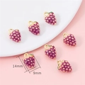 Deep purple strawberry charm with gold dots and green leaves, size 14mm x 9mm - Grapes / 2 Pcs/Set