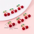 Enamel cherry charms for DIY jewelry making, gold finish with red beads, 15mm by 13mm - Cherry / 2 Pcs/Set