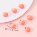 Pink peach fruit charm pendant in gradient resin with gold metal ring 15x10mm size - Peach / 2 Pcs/Set