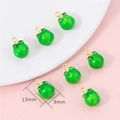 Lime green enamel fruit pendant for DIY jewelry making with gold leaf and 13x9mm size specs - Green Apple / 2 Pcs/Set