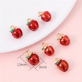 Red apple charm for DIY jewelry making with gold hook and green leaf detail 13x8mm - Red Apple / 2 Pcs/Set