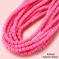 Perles cylindriques rose néon 6x6mm en pâte polymère, pack de 62 pour bijoux DIY - Rose foncé