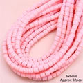 Perles cylindriques roses mates 6x6mm pour création de bijoux DIY lot de 62 pcs - Rose Clair
