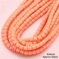 Perles en pâte polymère rose saumon 6x6mm, forme cylindre pour bijoux DIY, 62 pièces - Rose Orangé