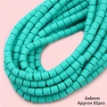 Perles cylindriques en pâte polymère vert menthe 6x6mm pour bijoux DIY - Bleu sarcelle