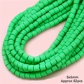Perles cylindriques vertes de 6x6mm en pâte polymère pour bijoux DIY, 62 pièces - Vert Lumineux