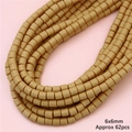 Perles cylindriques en pâte polymère beige mat, taille 6x6mm avec 62 pièces par fil - Jaune Terre